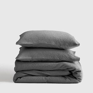 NWT QUINCE Organic Luxe Waffle/Honeycomb Duvet Cover Set - Grey -Full/Queen